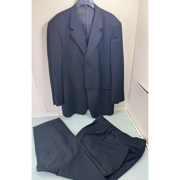 Armani Collezioni Mens 2 Piece Suit 46L Blazer 40X30 Pants Black 3 Button - Picture 1 of 16